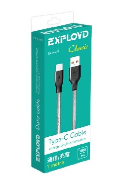 Дата-кабель EXPLOYD EX-K-499 Дата-кабель USB - TYPE-C 1М Classic круглый серый