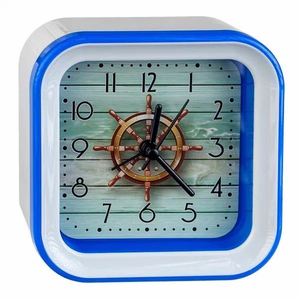 Часы PERFEO (PF_C3106) Quartz часы-будильник "PF-TC-006", квадратные 10*10 см, штурвал