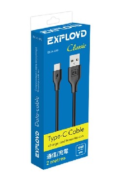 Дата-кабель EXPLOYD EX-K-490 Дата-кабель USB - TYPE-C 2М Classic круглый чёрный