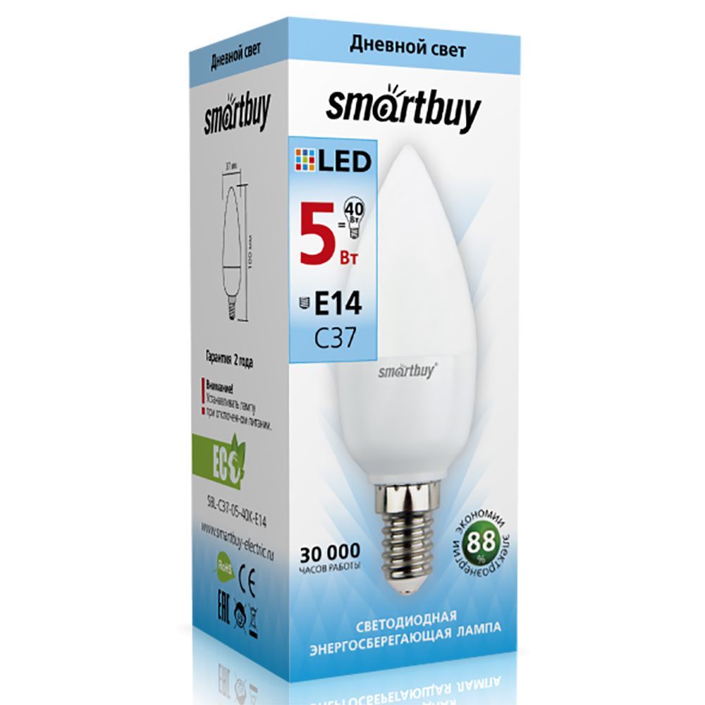Светодиодная лампа SMARTBUY (SBL-C37-05-30K-E14) C37-05W/3000/E14 (10)