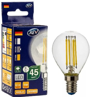 Лампа светодиодная REV 32358 7 FILAMENT шарик G45 E14 5W 4000К DECO PREMIUM холодный свет