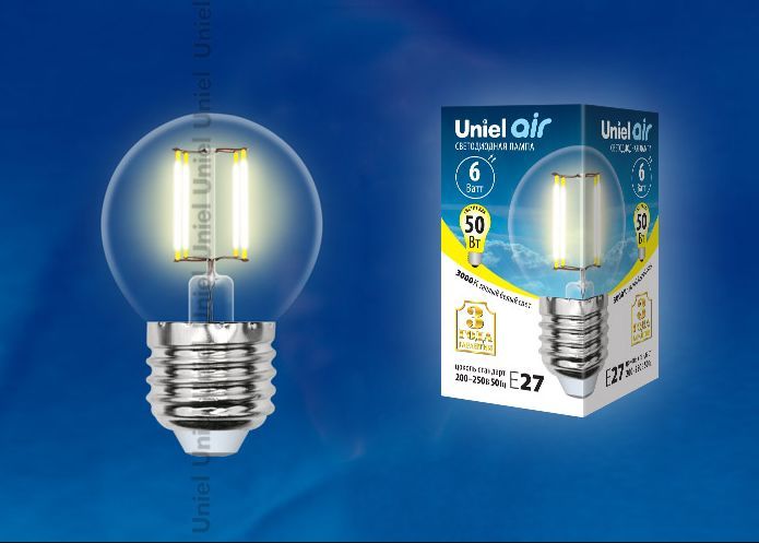 G (Лампы-глобы) UNIEL UL-00002203 LED-G45-6W/WW/E27/CL GLA01TR