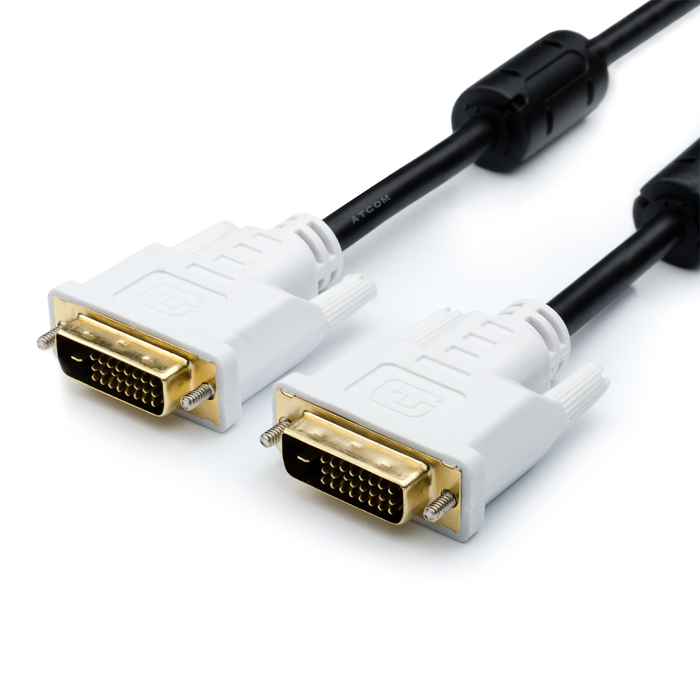 кабель ATCOM (АТ8057) кабель Dvi-Dvi 2 ferite 24/24pin пакет 24+1(DVI-D) - 1,8 м, черный