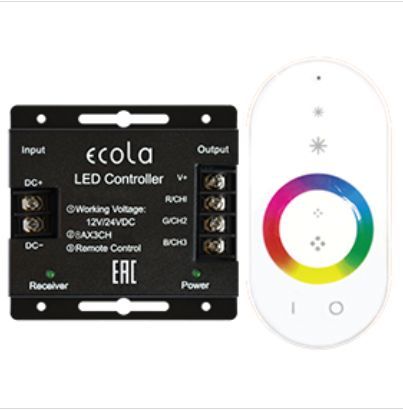 аксессуары для светильников ECOLA RFC24WESB ECOLA LED strip RGB RF controller 24A 288W 12V (576W 24V) с кольцевым сенсорным белым радиопультом