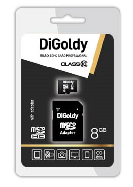 Карта памяти DIGOLDY 8GB microSDHC Class10 + адаптер SD