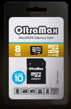 Карта памяти OLTRAMAX MicroSDHC 8GB Class10 + адаптер SD